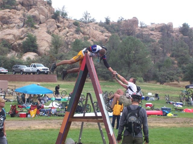 Team Saddle Love climbing the wall